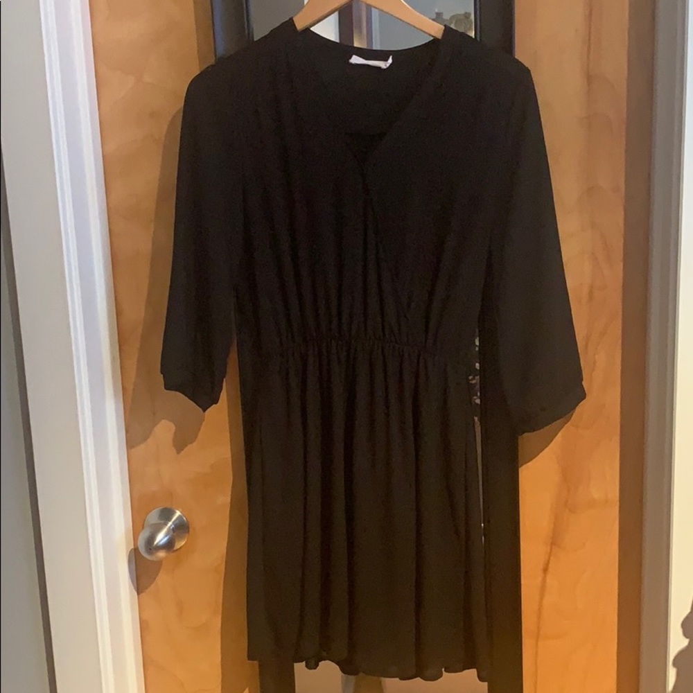 Lush Little black cross over front dress